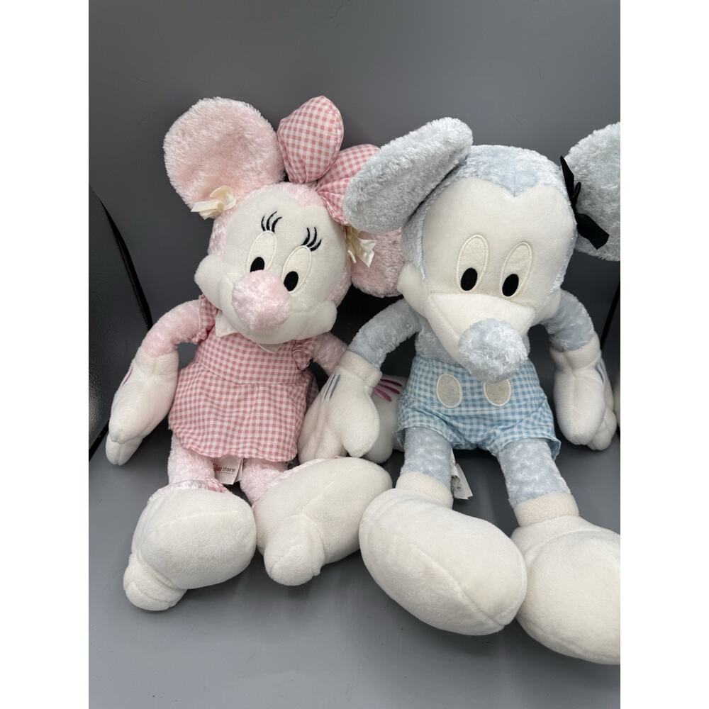 Disney Store Minnie Mickey Plush Set Pink Blue Gingham Outfit 16”